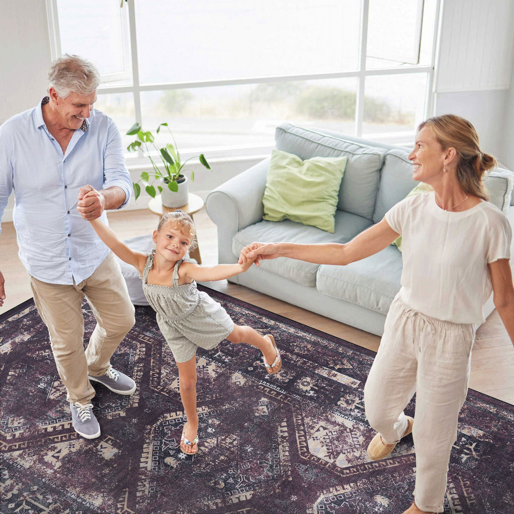 Washable Runner Rug with Easy Care - Beige, Dark Gray, or Black