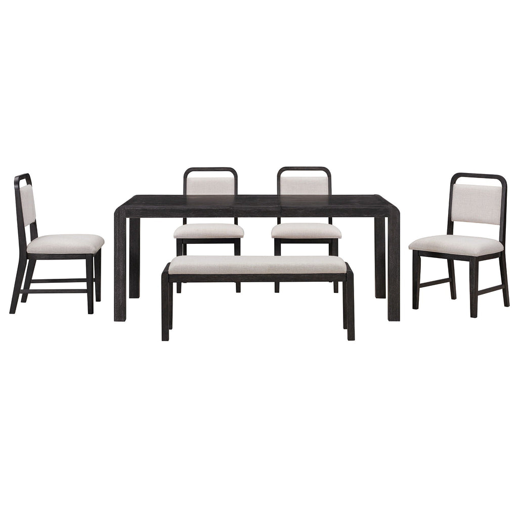 Extendable Dining Table Set with 4 Upholstered Chairs and 1 Bench
