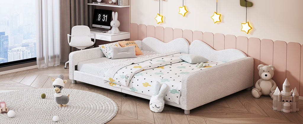 Upholstered Daybed with Cloud-Shaped Backrest - Full Size, Sherpa Fabric