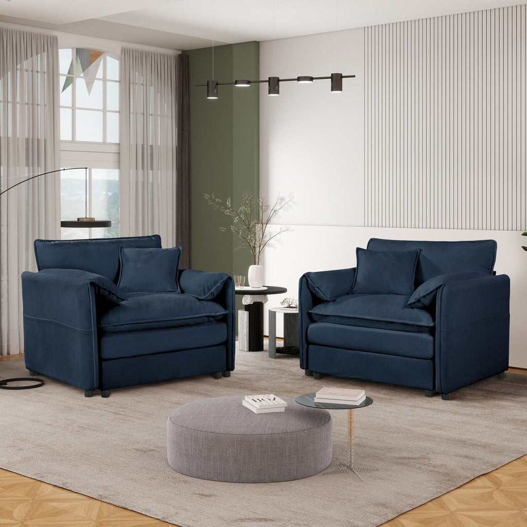 Modern Oversized Accent Chair Set with Large Seat - Blue
