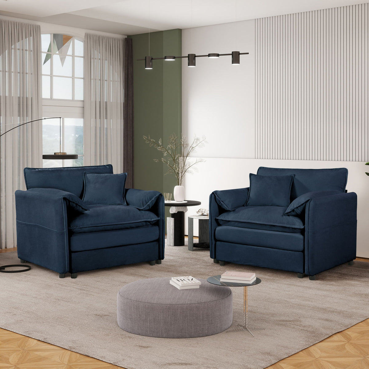 Modern Oversized Accent Chair Set with Large Seat - Blue