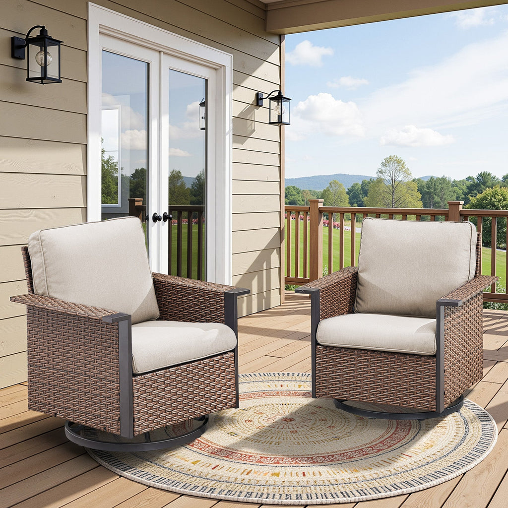 Outdoor Swivel Rocking Chairs with Ergonomic Support - Brown or Gray