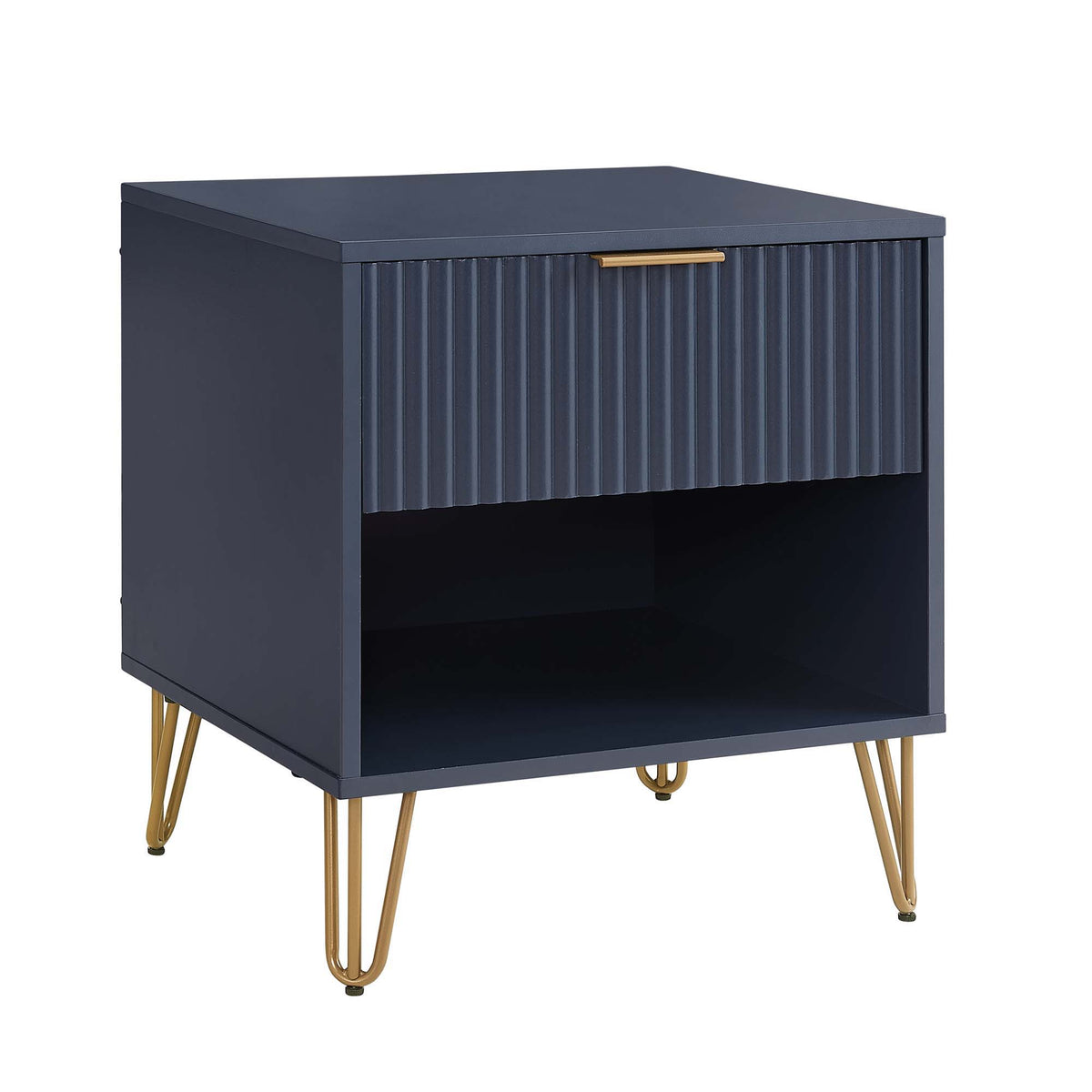 Modern Nightstand with Fluted Drawer and Metal Handles - Multiple Colors