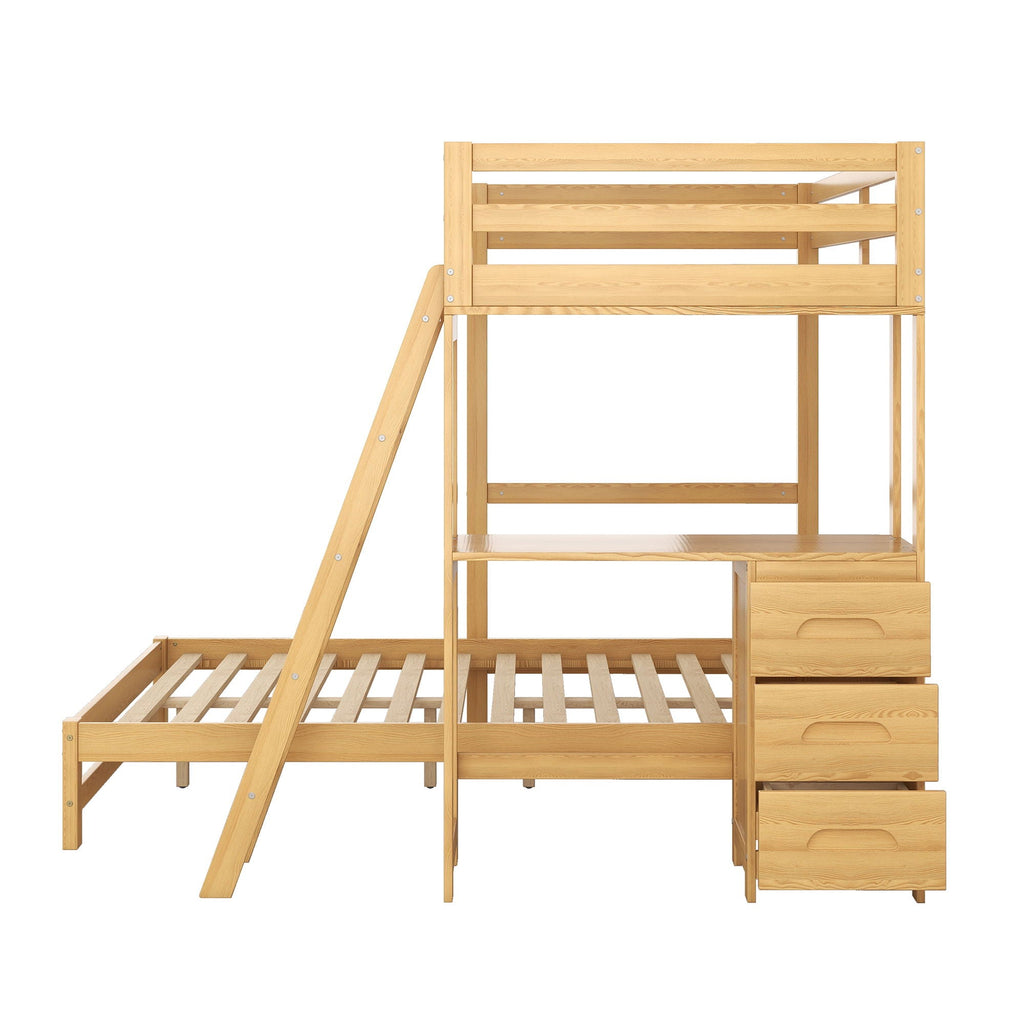 Bunk Bed with Built-In Desk and 3 Drawers - Twin over Full