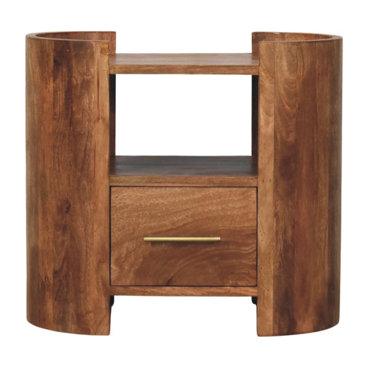 Solid Wood Valencia Sculpted Bedside Nightstand with Drawer - Golden Teak