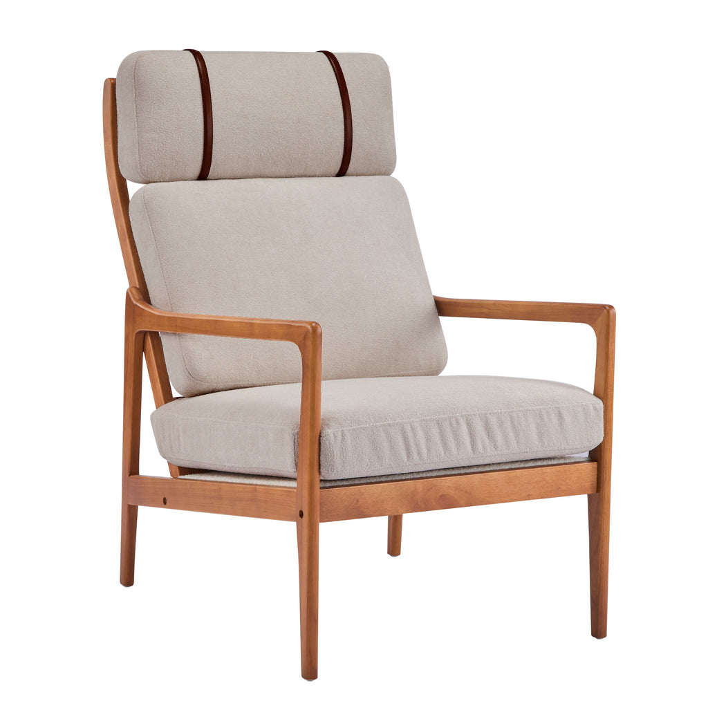 Mid Century Modern Accent Armchair with Solid Wood Frame - Light Gray or Beige