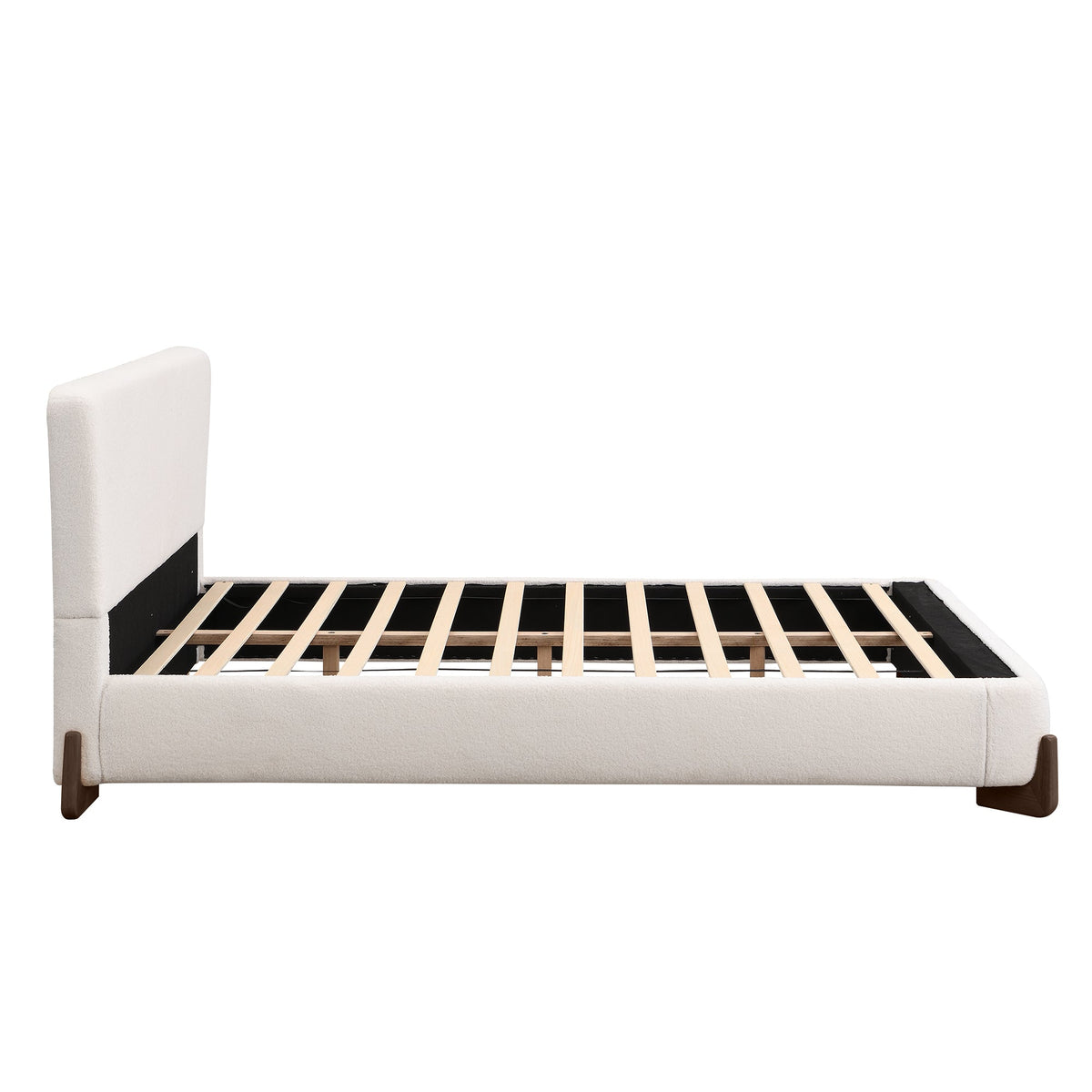 Elegant Terry Upholstered Bed with Solid Wood Legs - White