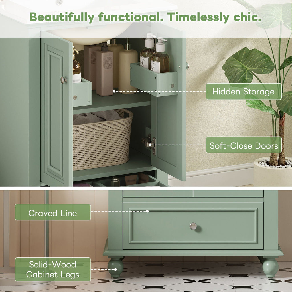 Modern Bathroom Vanity With Sink, Cabinet, And Drawers