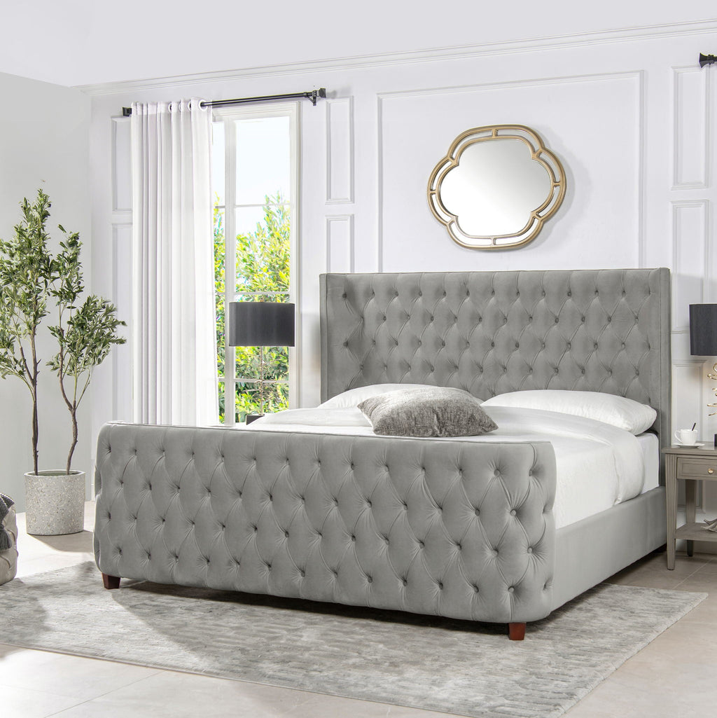 Tufted Panel Bed with Wingback Headboard and Footboard - Multiple Colors