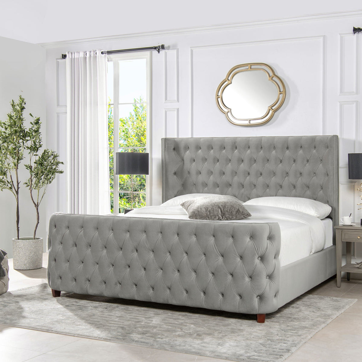 Tufted Panel Bed with Wingback Headboard and Footboard - Multiple Colors