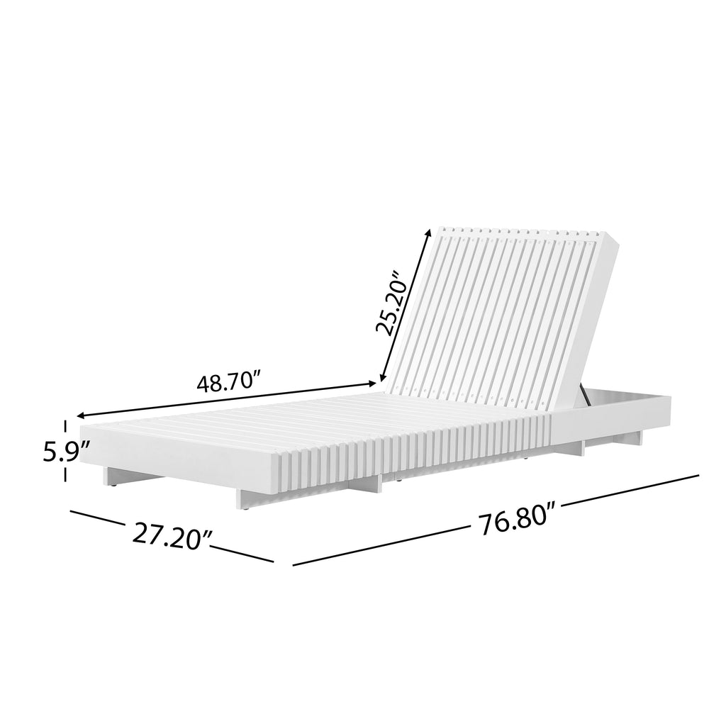 White Acacia Solid Wood Outdoor Chaise Lounge with Cushions - White