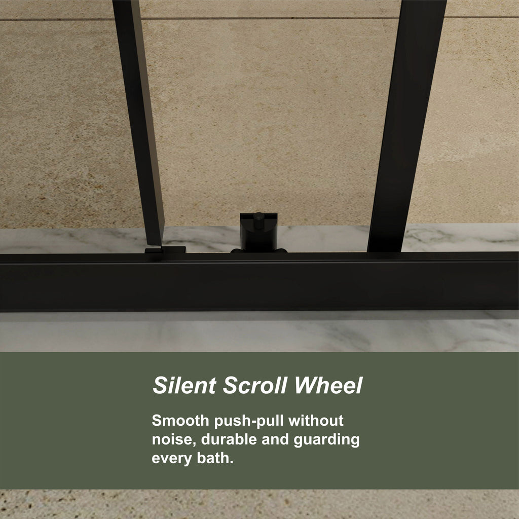 Single Sliding Shower Door with Stainless Steel Handle - Black