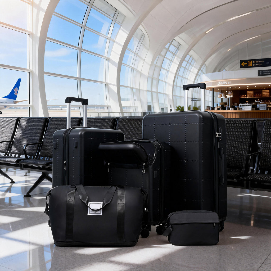 Hardside Luggage Set 5 Piece with USB Port & TSA Lock - Black