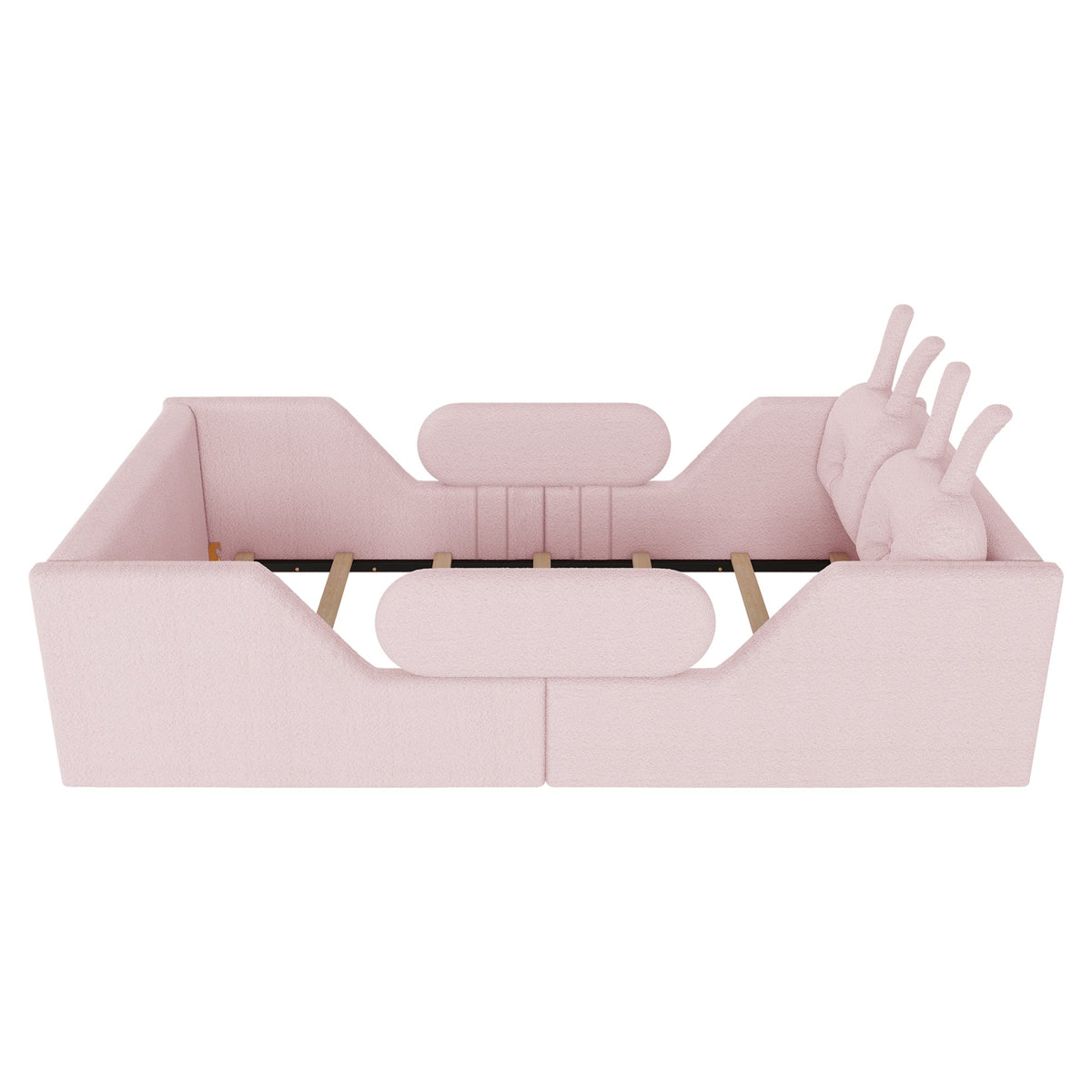 Twin Size Upholstered Platform Bed with Rabbit Cushion – Pink