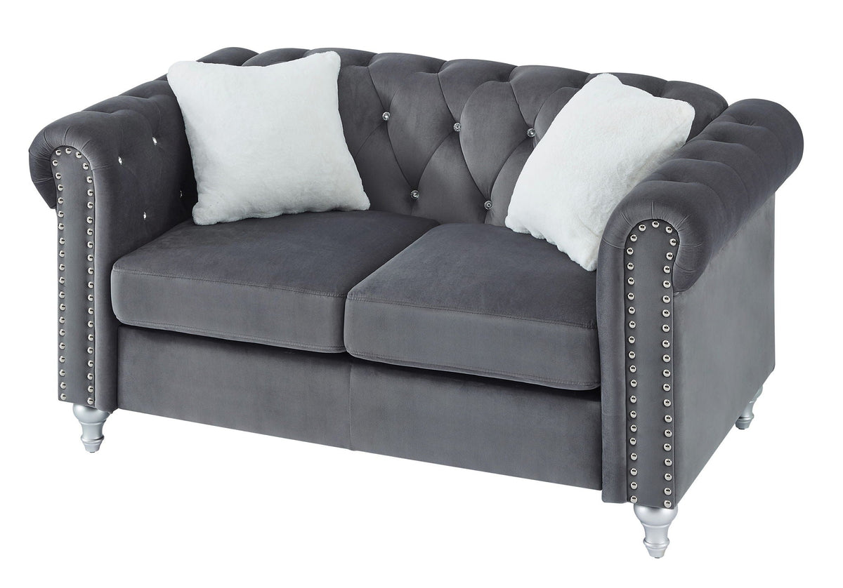Contemporary Loveseat with Jeweled Tufted Design - Multiple Colors