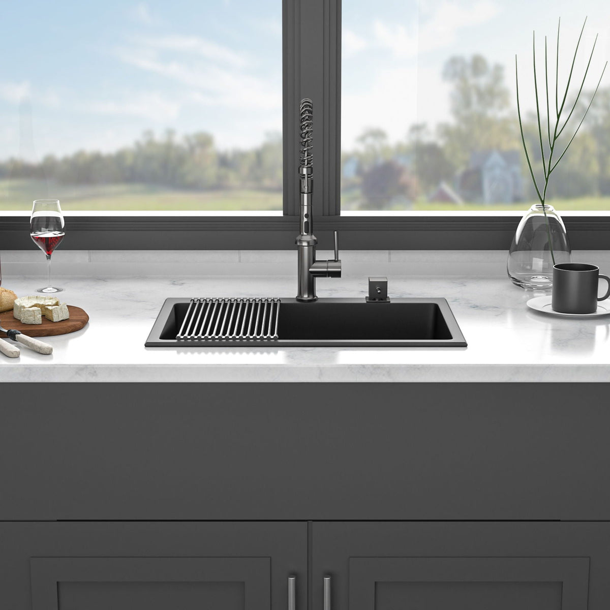 Quartz Kitchen Sink with Durable Design - Black or White