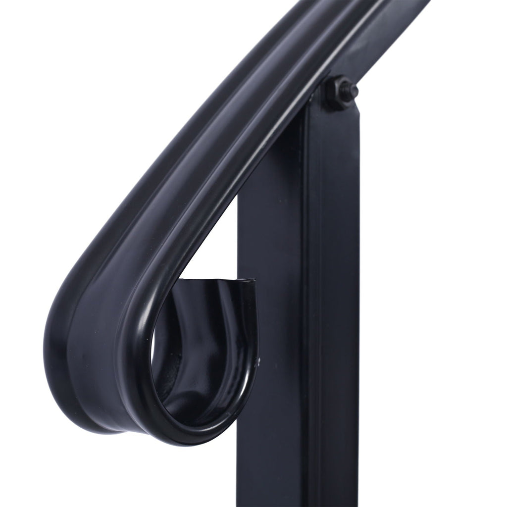 Wrought Iron Outdoor Handrail for 2 or 3 Steps with Rustproof Finish - Black