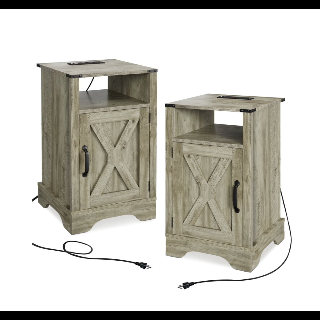 Farmhouse Nightstand with Charging Station & Storage - Multiple Colors