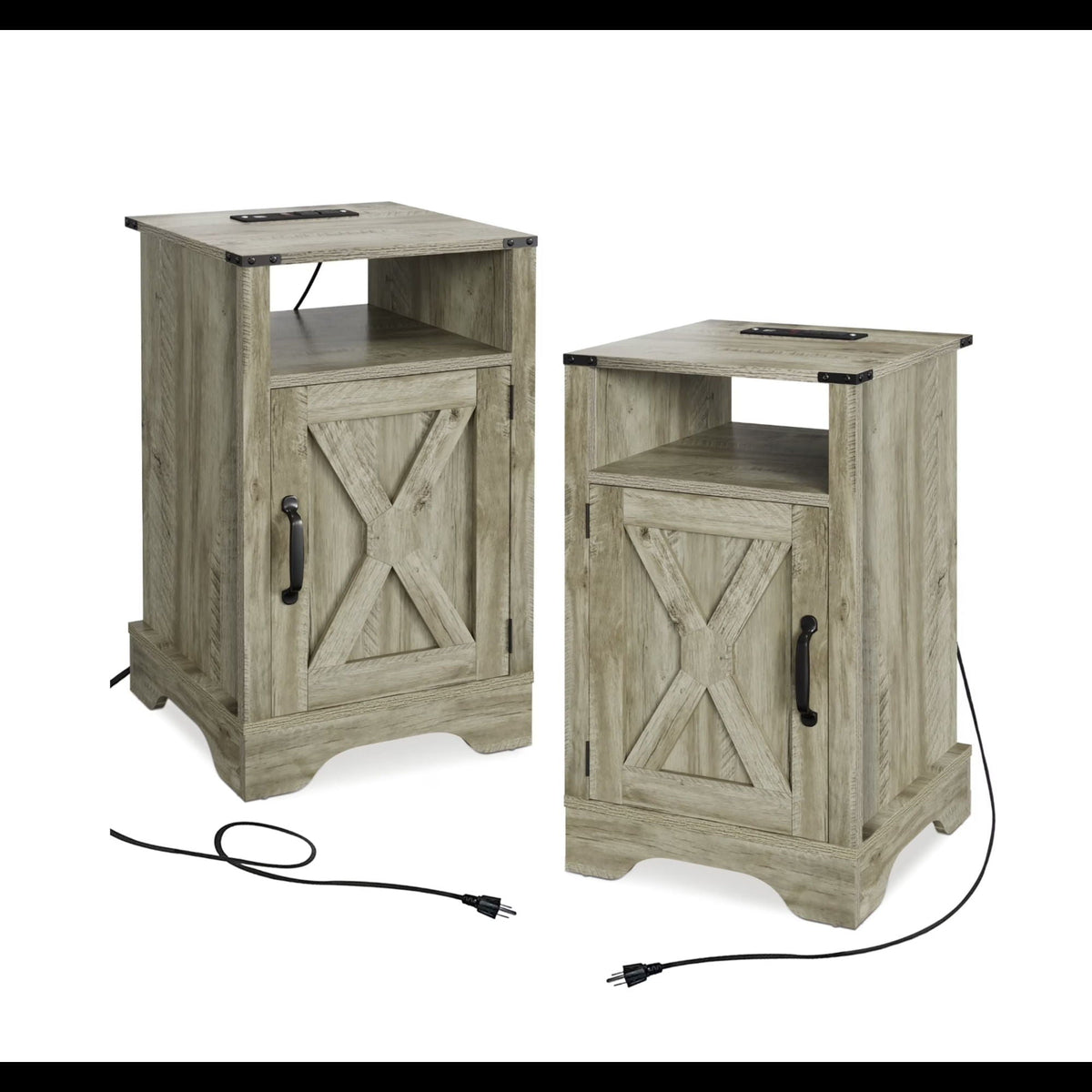 Farmhouse Nightstand with Charging Station & Storage - Multiple Colors
