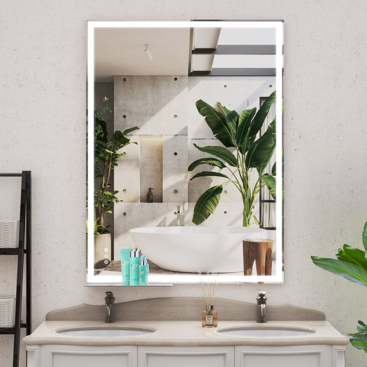 48x36 Inch LED Bathroom Vanity Mirror with Adjustable Lights - Aluminium
