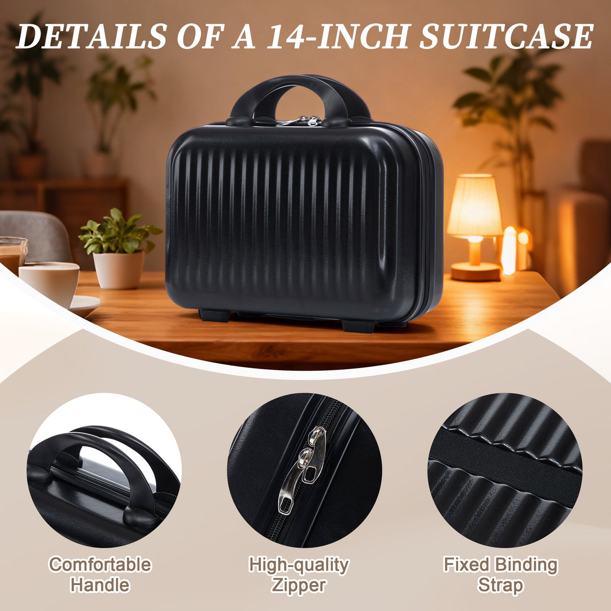 ABS Spinner Wheel Luggage Set with Cosmetic Case - Black