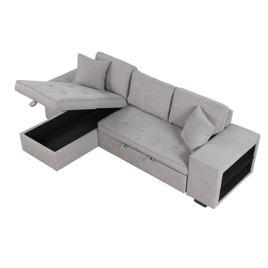 Reversible L-Shape Sleeper Sectional Sofa with Storage Chaise and 2 Stools - Multiple Colors