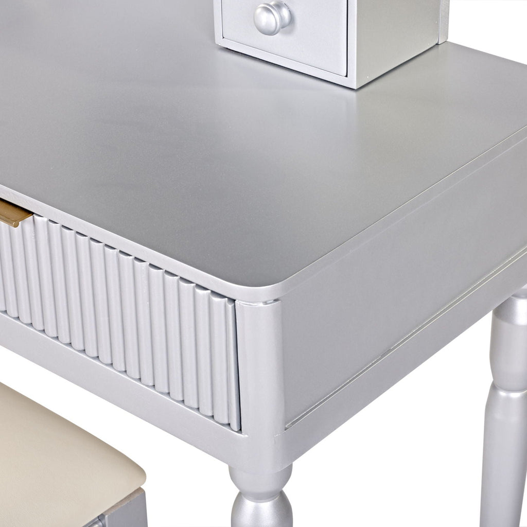 Luxury Vanity Desk with Height Adjustable Mirror - Silver