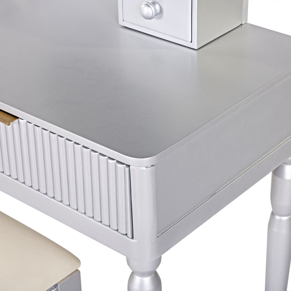 Luxury Vanity Desk with Height Adjustable Mirror - Silver