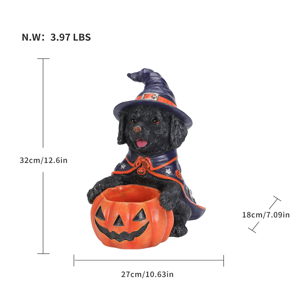 Halloween Labrador Puppy Statue with Candy Bowl - Orange-Red, Purple+Black