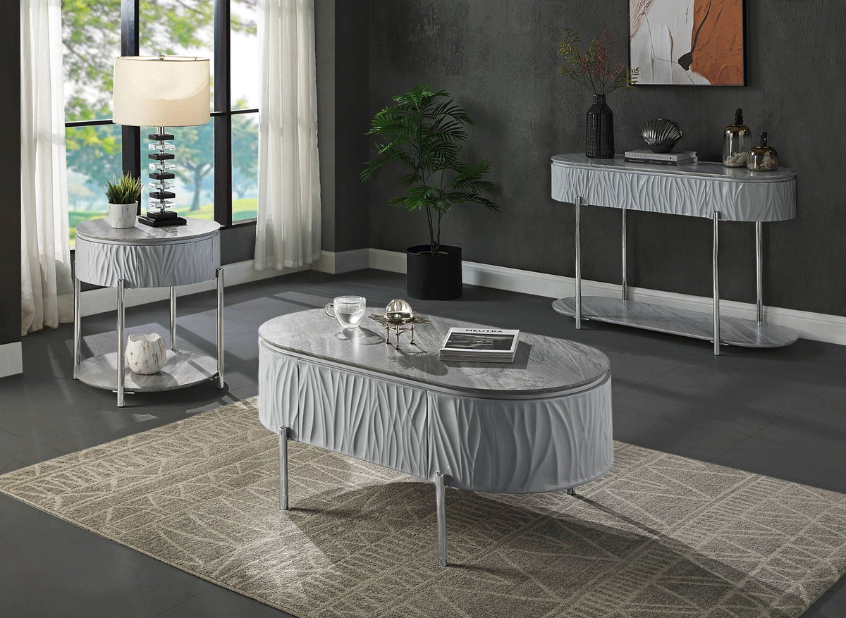 Yukino High Gloss Sofa Table with Sleek Metal Legs - Gray