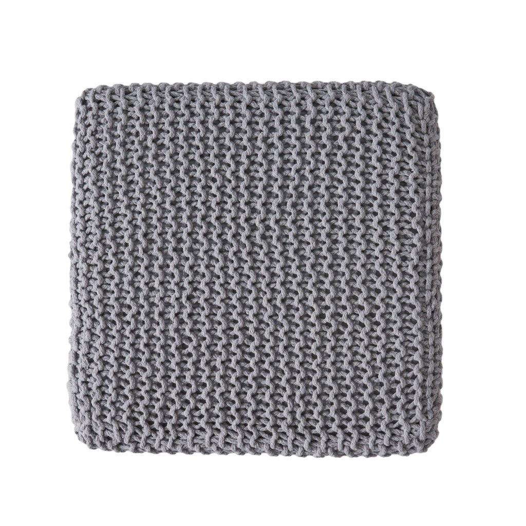 Chabani - Indoor Modern Knitted Fabric Cube Pouf Ottoman - Light Gray