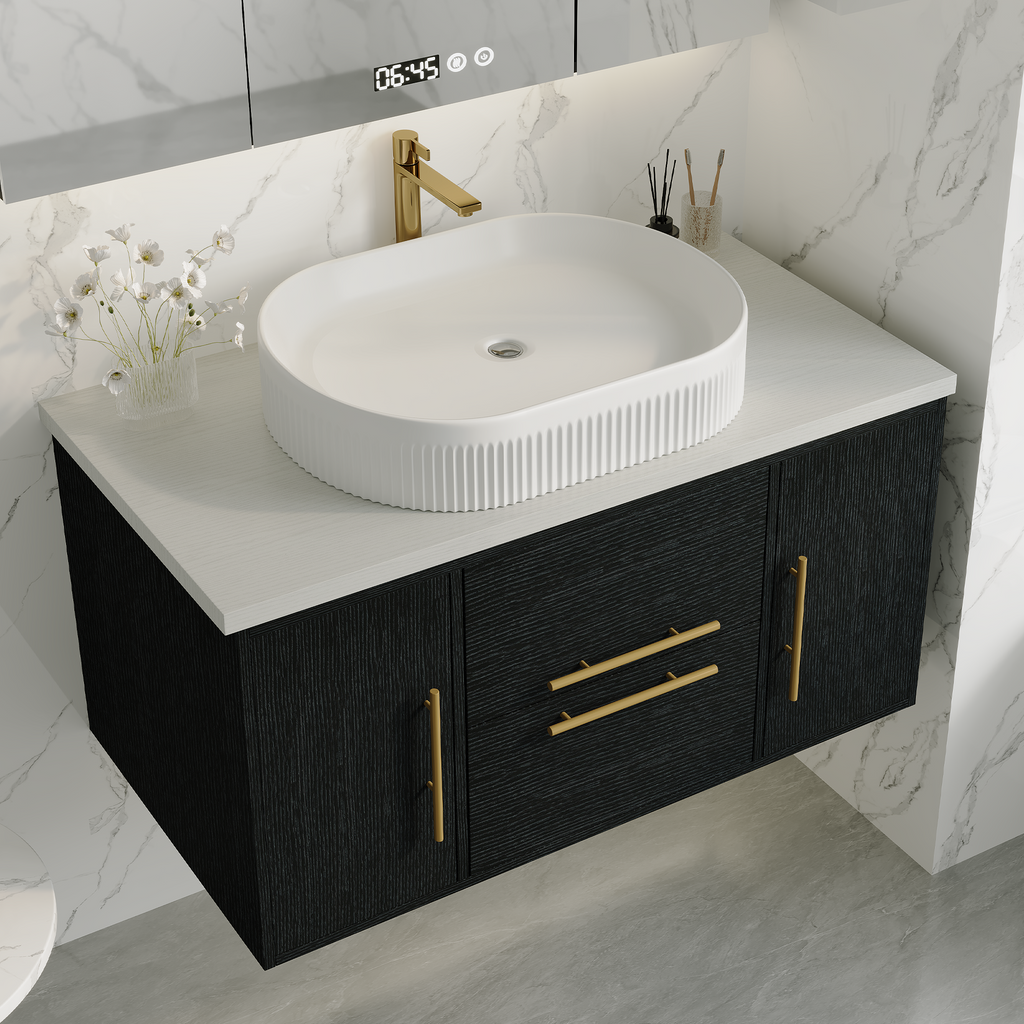Modern Floating Bathroom Vanity with Ceramic Sink - 39.4 Inch