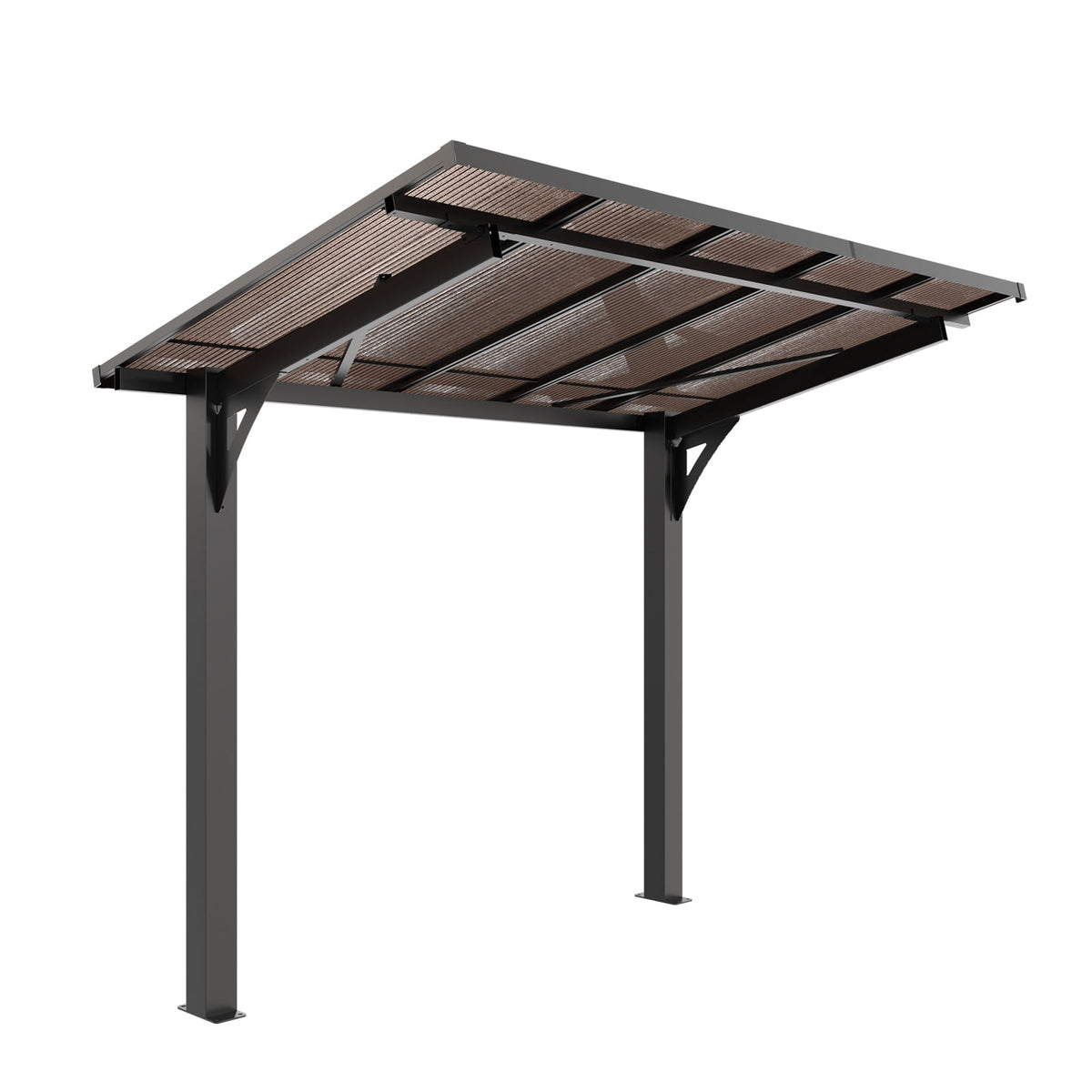 Galvanized Steel Carport with Sloped PC Roof - 8x5ft, Black