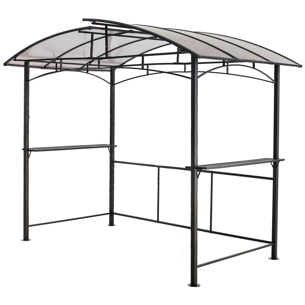 Grill Gazebo 8x5 Ft with Steel Hardtop and Side Shelves - Black