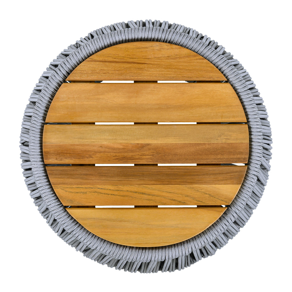 Acacia Wood Side Table with Grey Rope Design - Grey, Teak