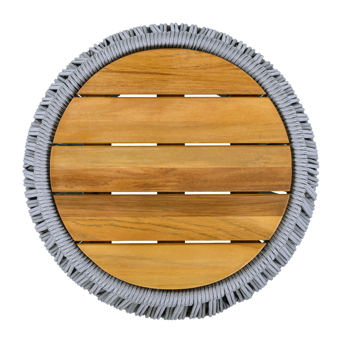 Acacia Wood Side Table with Grey Rope Design - Grey, Teak