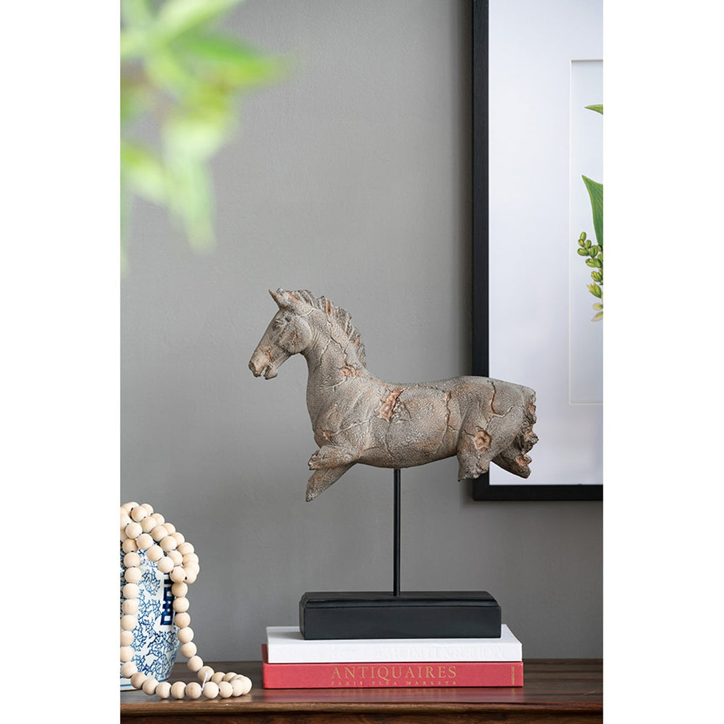 Antique Horse Statue On Stand with Iron Base - Gray