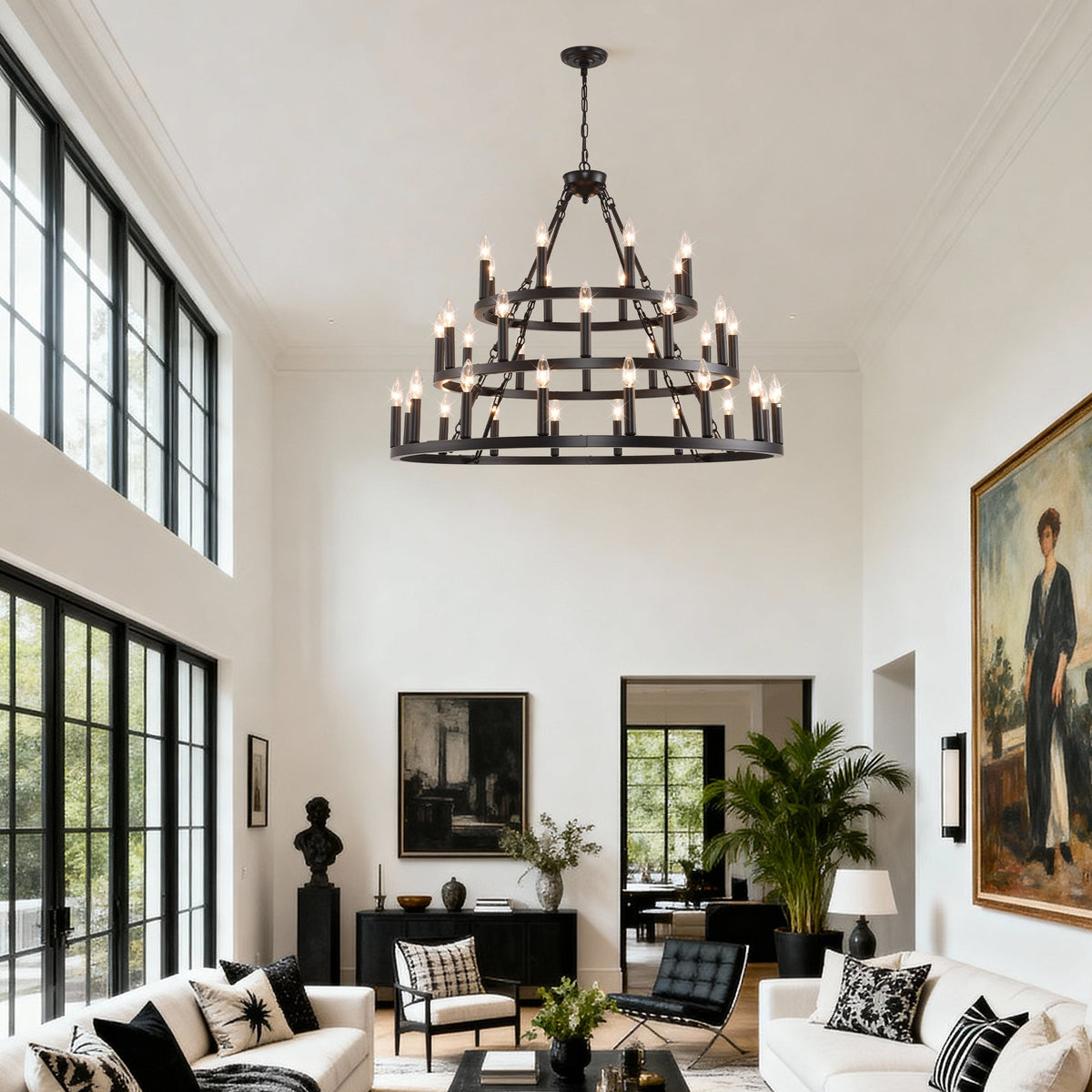 39.37 Inch 3-Tiers Wagon Wheel Chandelier