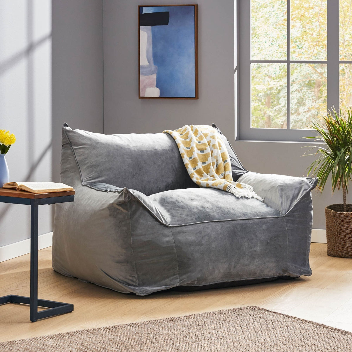 Allea Bean Bag Chair with Armrests - Fabric - Multiple Colors