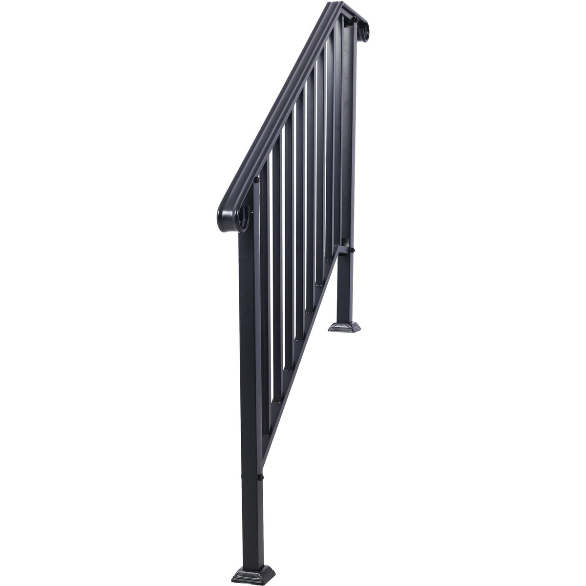 Wrought Iron Outdoor Handrail for 2 or 3 Steps with Rustproof Finish - Black