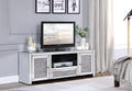 Mirrored TV Stand with Faux Diamonds and Storage - Silver