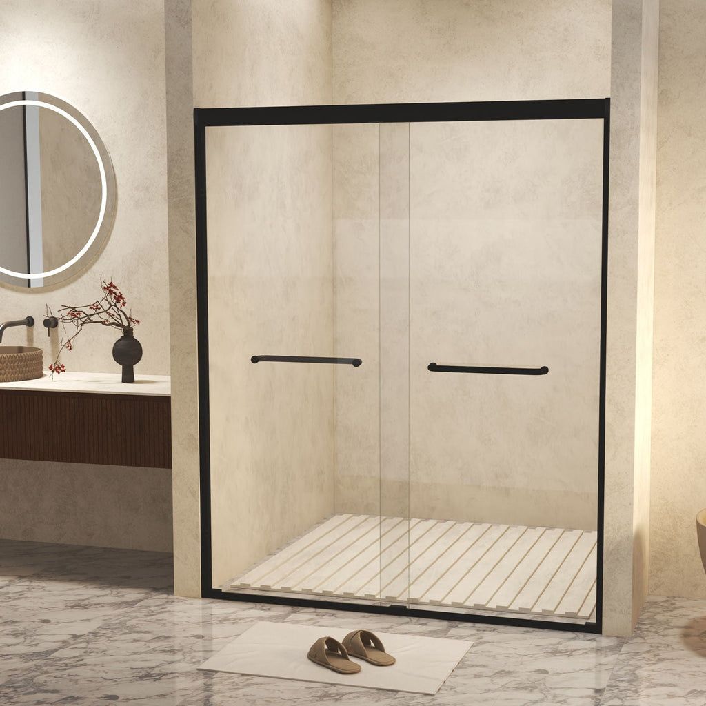 Double Sliding Shower Door with Explosion Proof Film - Black, Gray, or Dark Gray