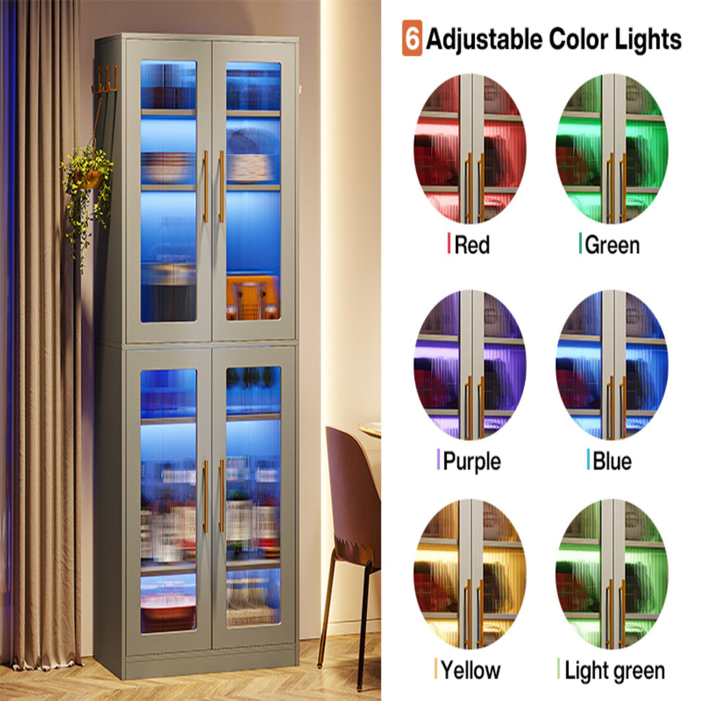 Bookcase With Doors and LED Lighting with Adjustable Shelves - Black, Gray, White