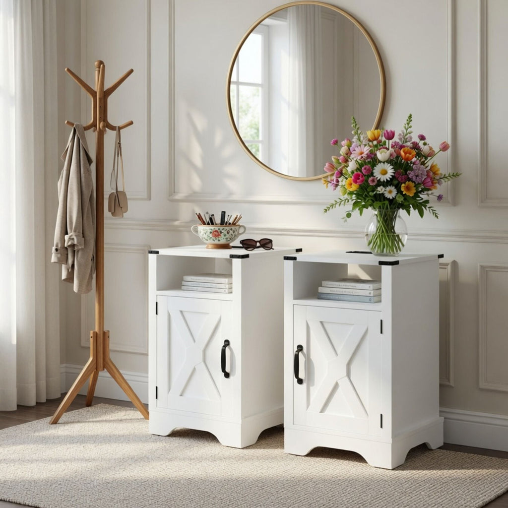 Farmhouse Nightstand with Charging Station & Storage - Multiple Colors