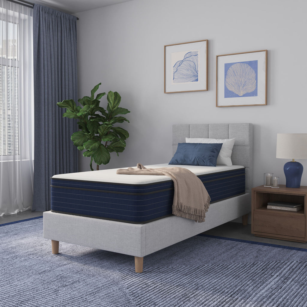 12" Medium Firm Euro Top Hybrid Cooling Gel Infused Mattress - White