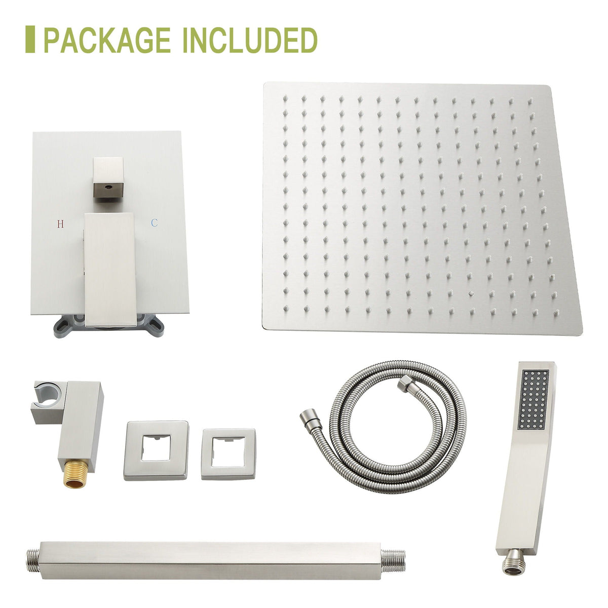 Dual Shower Head 16" Ceiling Mount Shower System with Pressure-Balanced Valve - Gray