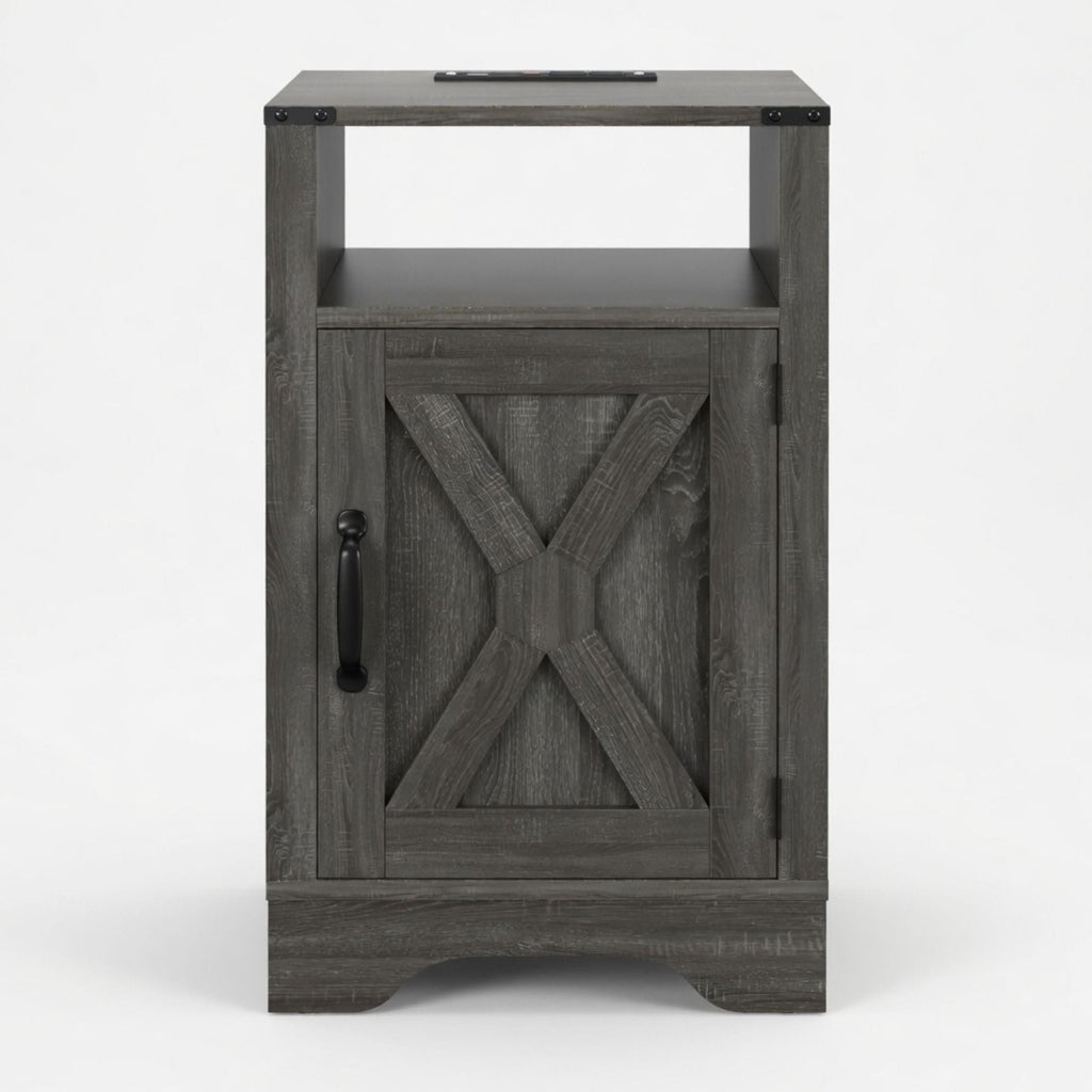 Farmhouse Nightstand with Charging Station & Storage - Multiple Colors