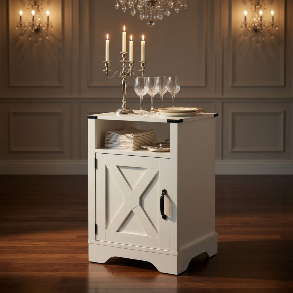 Farmhouse Nightstand with Charging Station & Storage - Multiple Colors