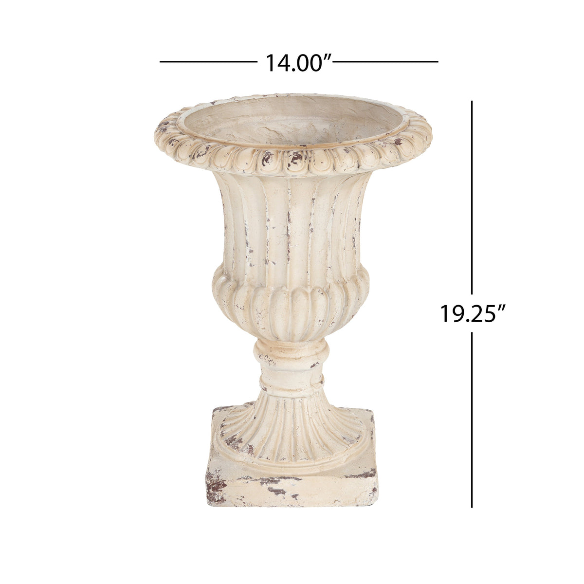 Antique White Garden Urn Planter with Drainage - 14" W x 19.25" H