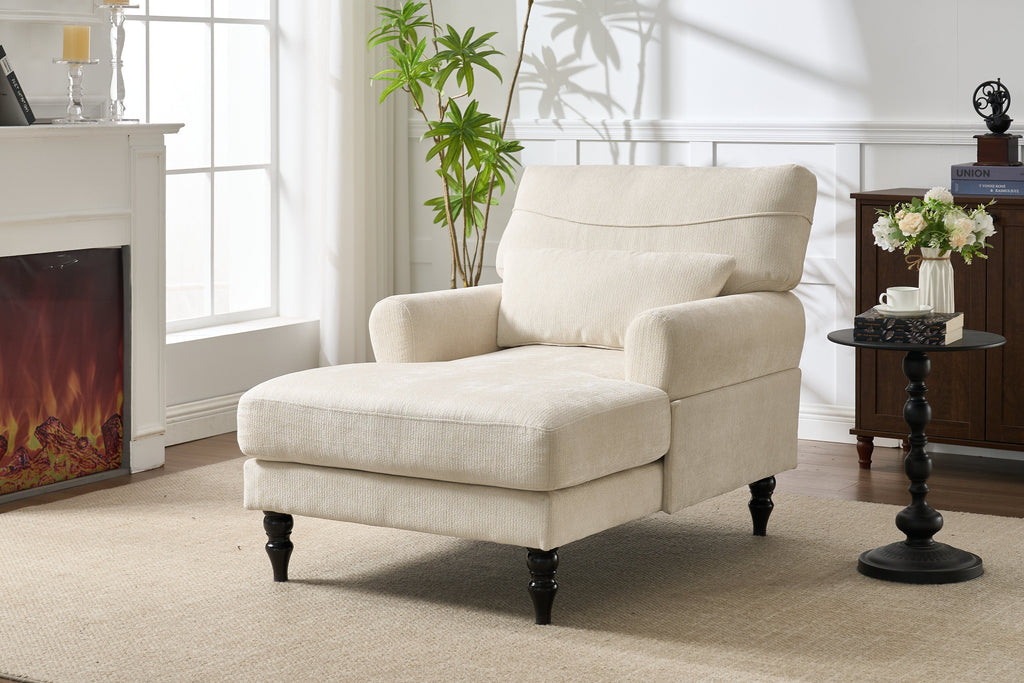 Modern Chaise Lounge with Upholstered Recliner - White